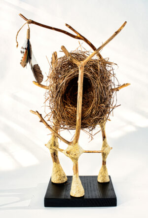 Oblation (Cedar with large nest and found feathers)