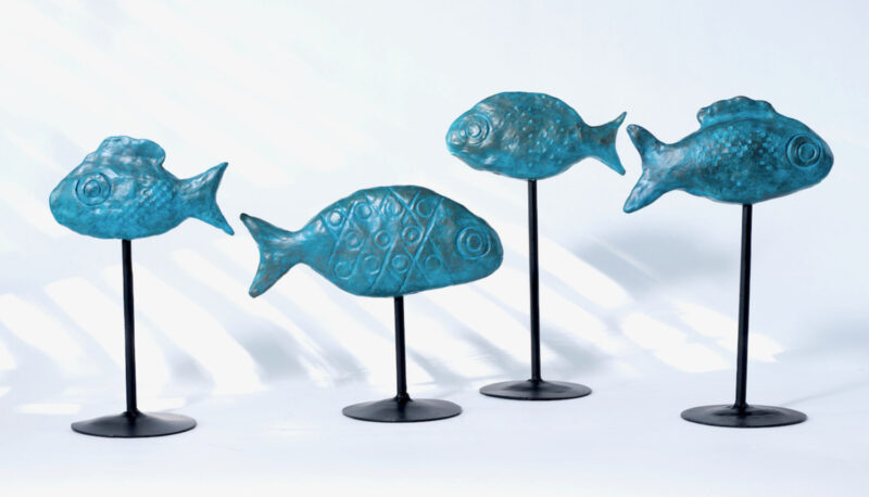 School of Fish - Air Dried Clay on hand-wrought iron pedestals