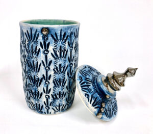 Blue Urn with Silver Finial